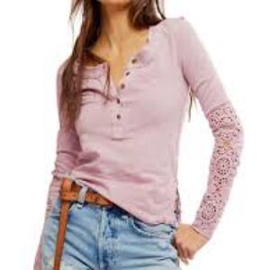NWT Free People Our Song Boho Henley Cuff Sweater Pale Mauve Knit Top – Small